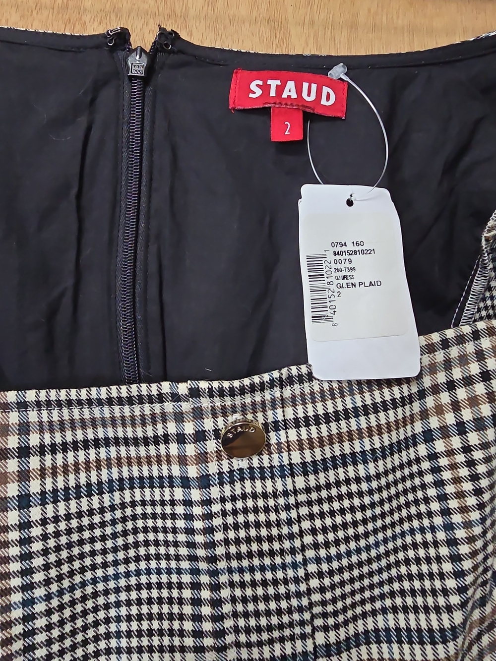 STAUD Plaid Button-Front Dress with Contrast Leather Pockets - Picture 2 of 11